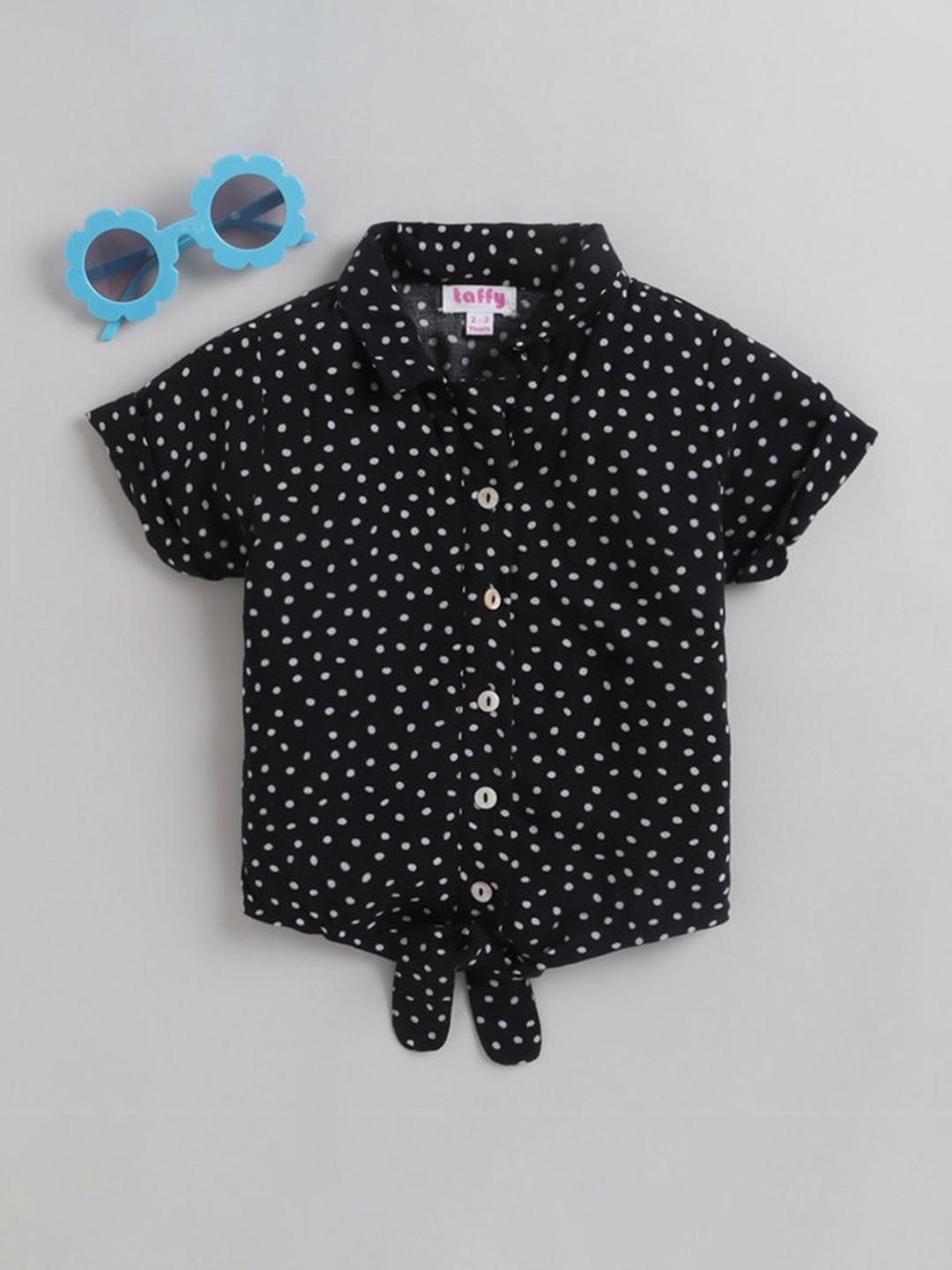 

taffykids Black Polka Dot Print Shirt Style Top
