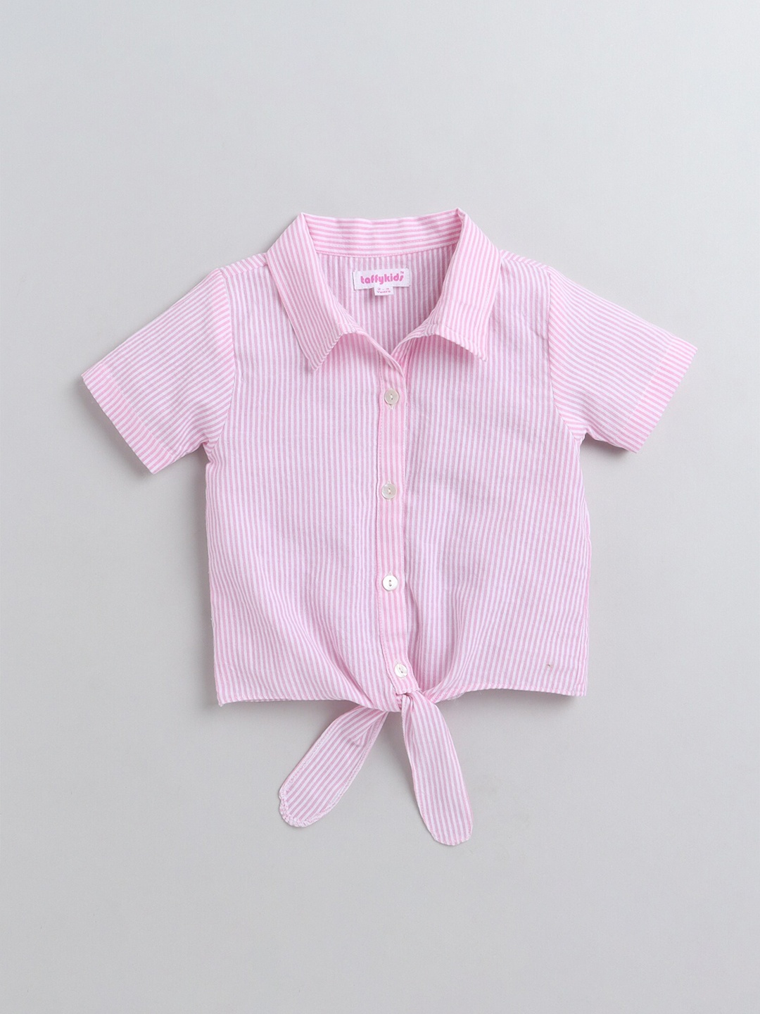 

taffykids Girls Pink Collar Striped Regular Shirt Style Pure Cotton Top