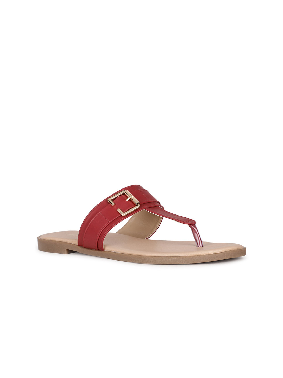 

Bata Women Red T-Strap Flats with Buckles