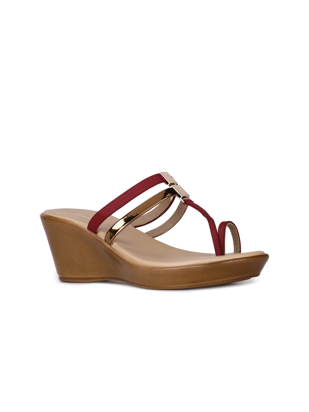 

Bata Red & Gold-Toned Western-Embellished Wedge Heels