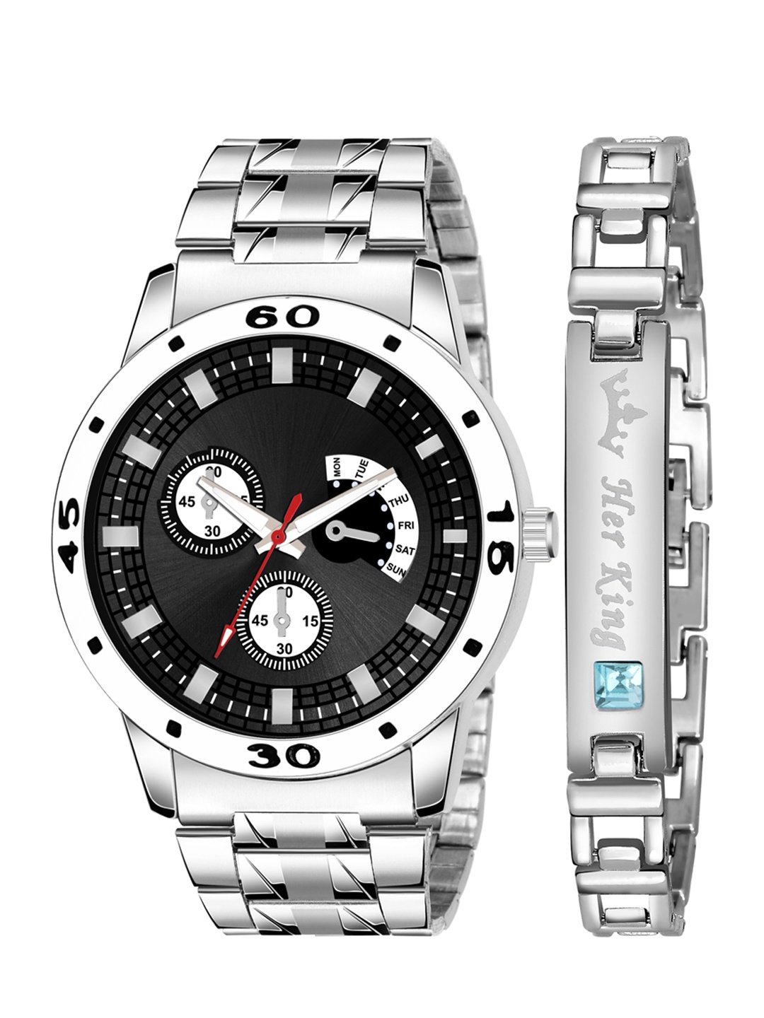 

ZANQUES Men Black Brass Dial & Silver Toned Stainless Steel Bracelet Style Straps Analogue Watch