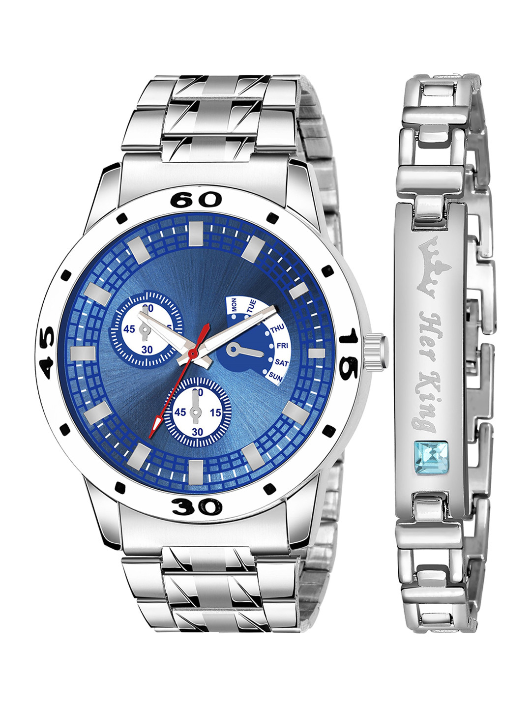 

ZANQUES Men Blue Brass Dial & Steel Toned Stainless Steel Bracelet Style Straps Analogue Watch KJR_56_J064-Blue