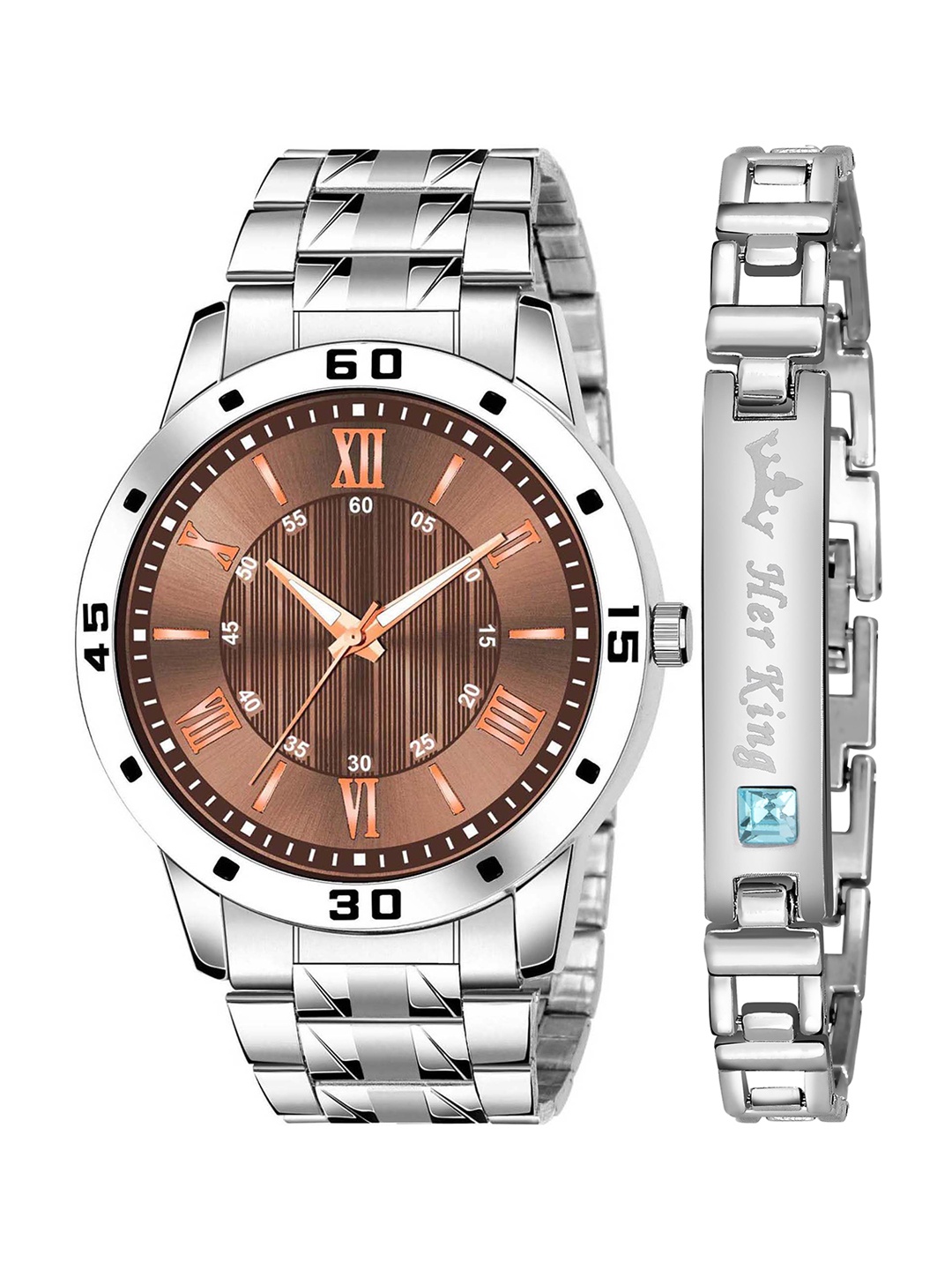 

ZANQUES Men Brown Brass Dial & Silver Toned Stainless Steel Bracelet Style Straps Analogue Watch