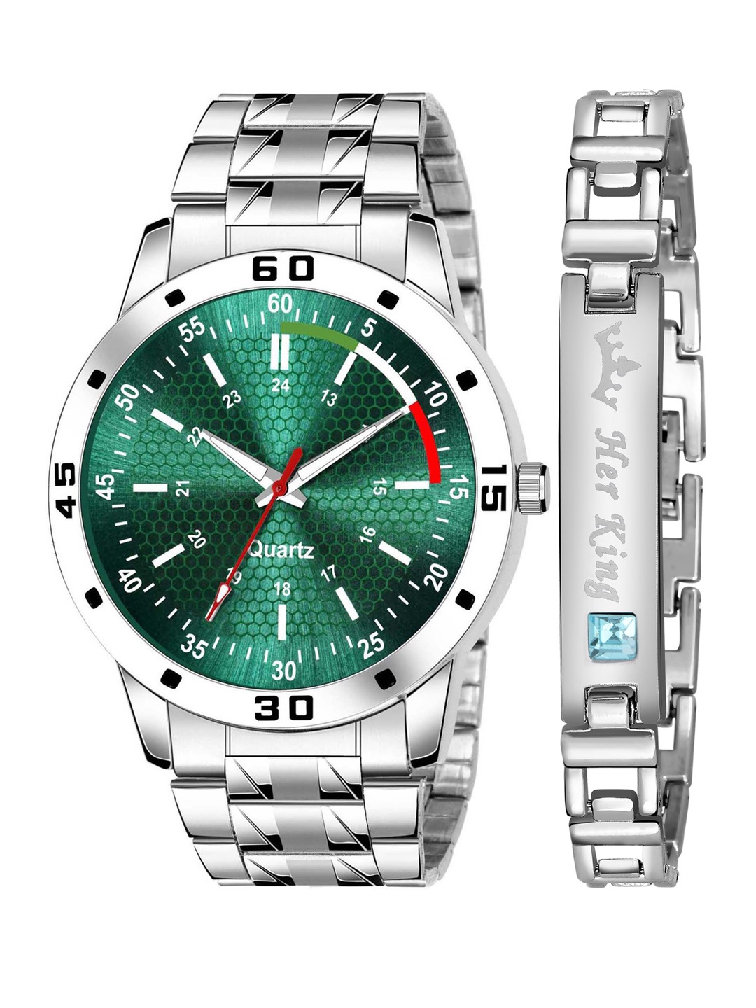

ZANQUES Men Green Brass Printed Dial & Silver Toned Stainless Steel Bracelet Style Straps Analogue Watch