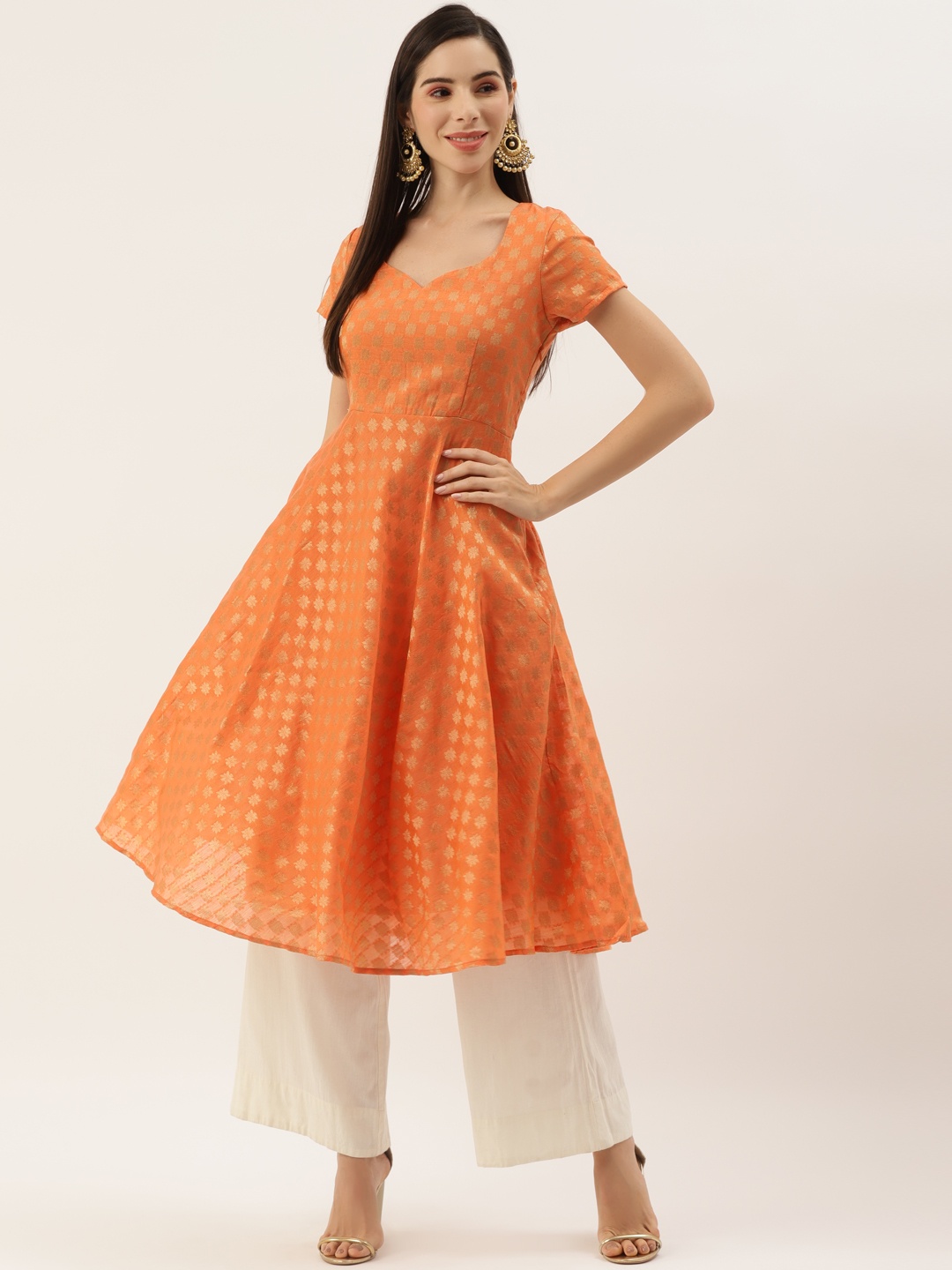 

Aayna Women Orange Ethnic Motifs Brocade Kurta
