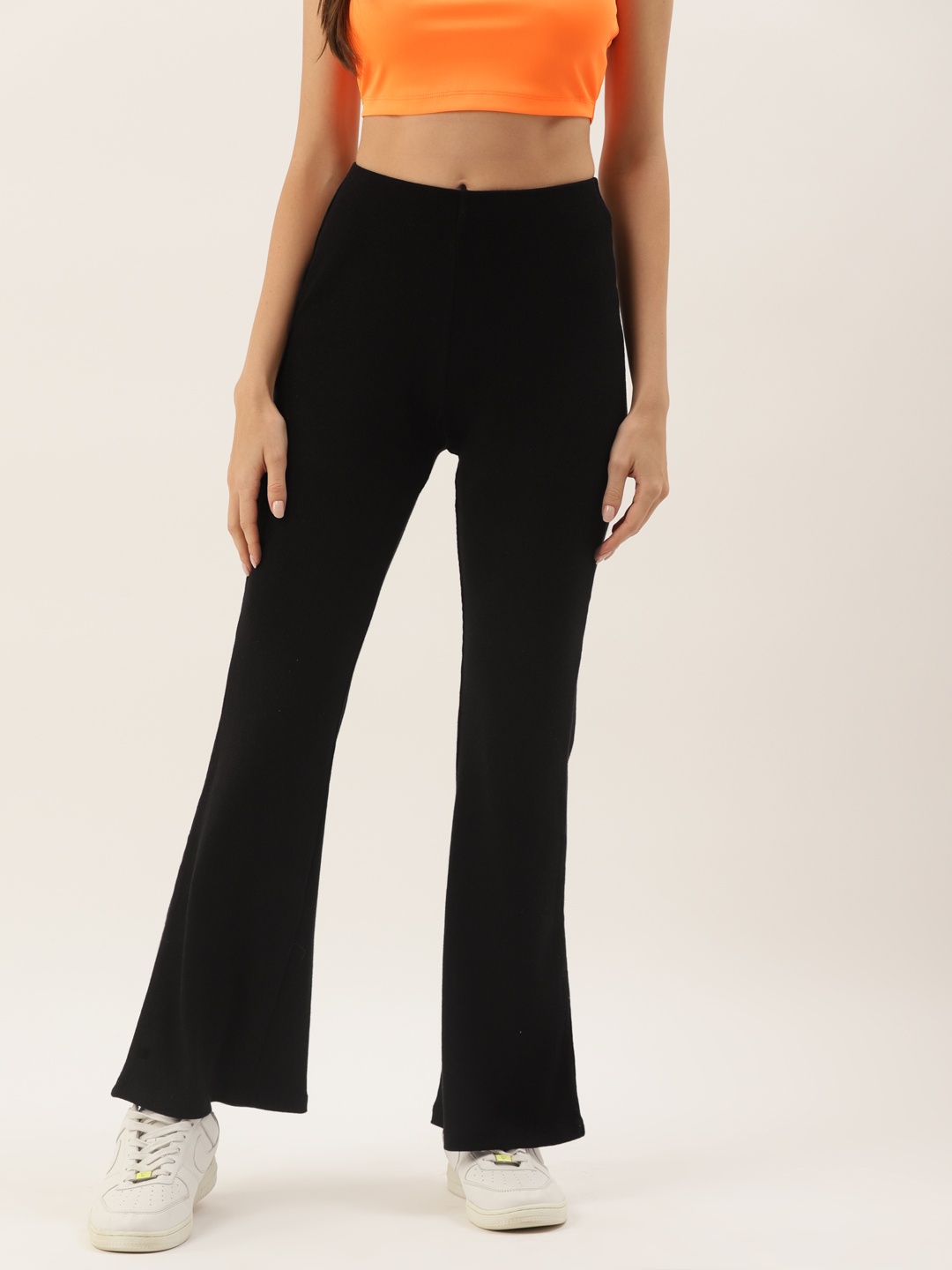 

Aayna Women Black Flared High-Rise Trousers
