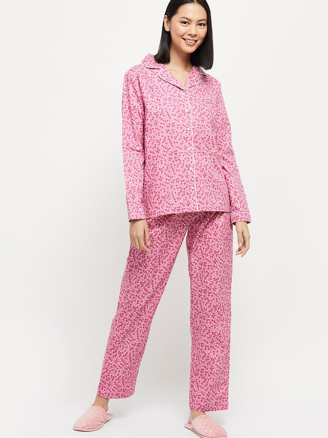 

max Women Pink & White Printed Pure Cotton Night suit