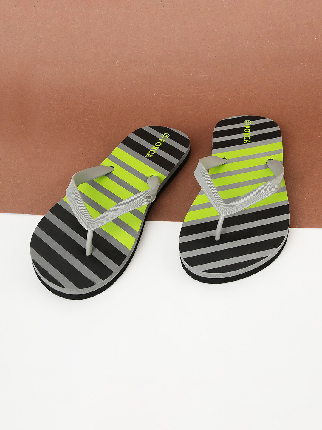 

Forca by Lifestyle Men Grey & Green Striped Thong Flip-Flops