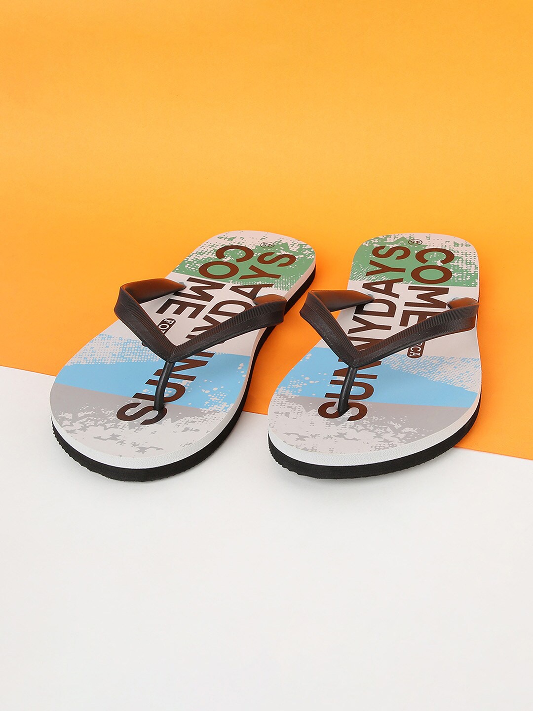 

Forca by Lifestyle Men Grey & Blue Printed Rubber Thong Flip-Flops