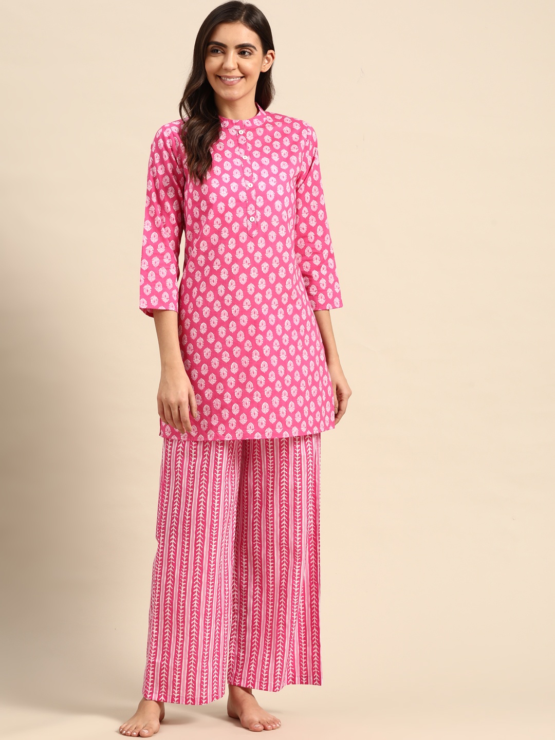 

Prakrti Women Pink Printed Cotton Night suit