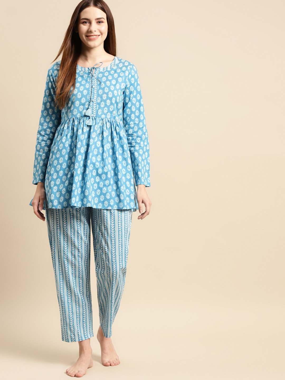 

Prakrti Women Blue Printed Cotton Night suit
