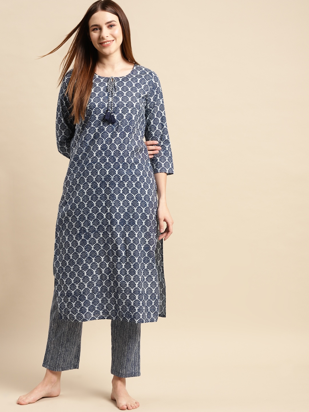 

Prakrti Women Blue Printed Cotton Night suit