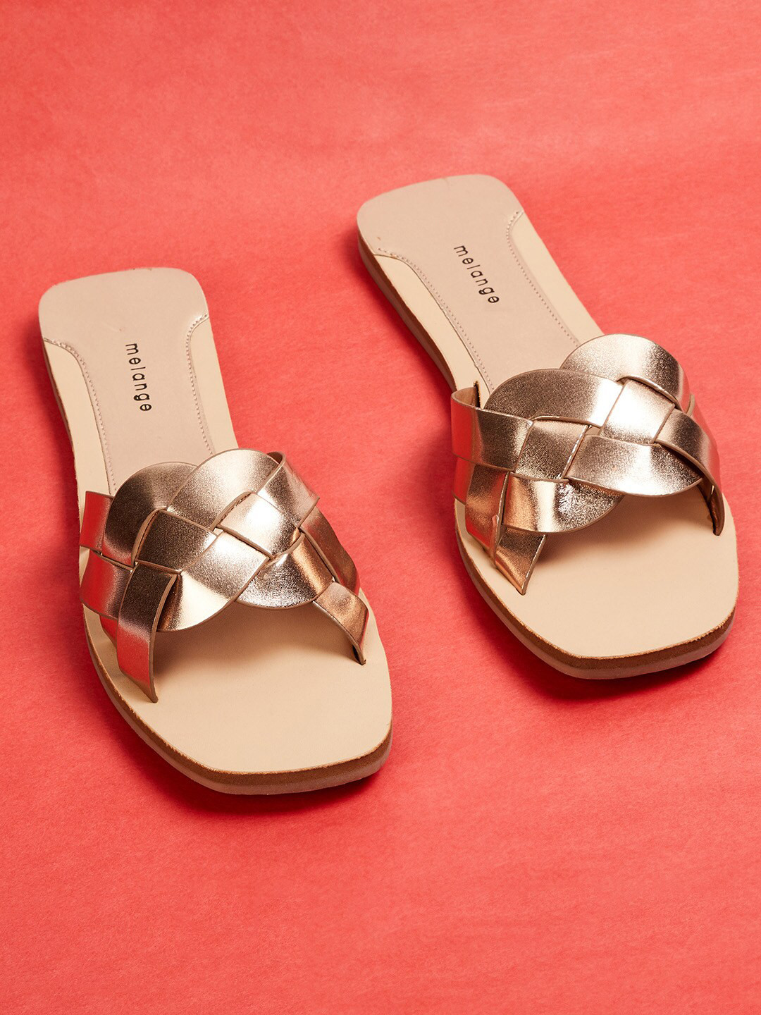 

Melange by Lifestyle Women Copper-Toned Open Toe Flats with Buckles