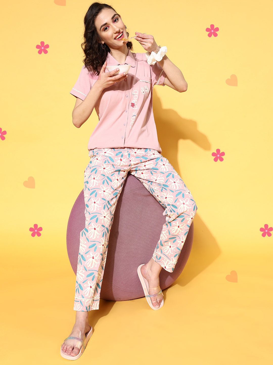 

beebelle Women Pink Floral Sleep Staple