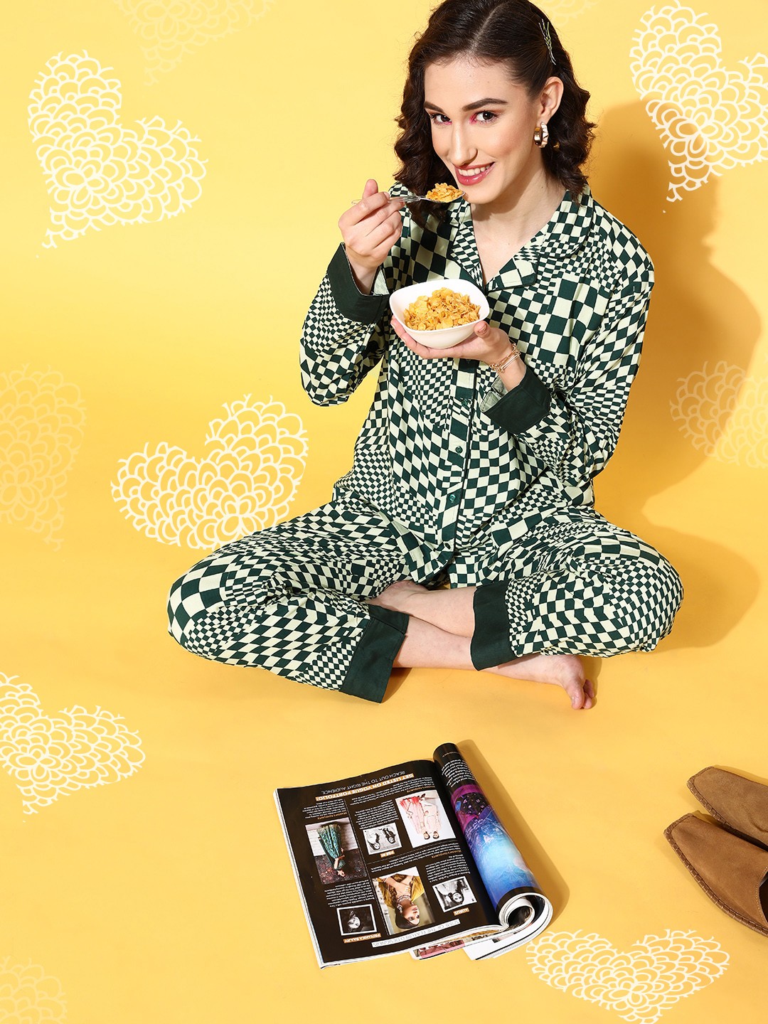 

beebelle Women Olive Self-Design Joyful Retreat Night Suit