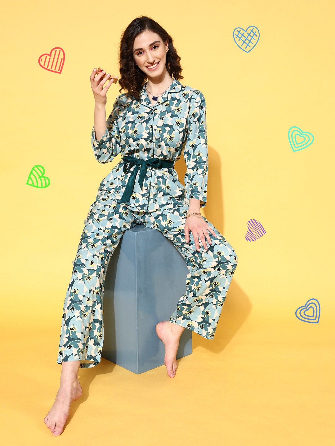 beebelle Women Teal Floral Workleisure Set
