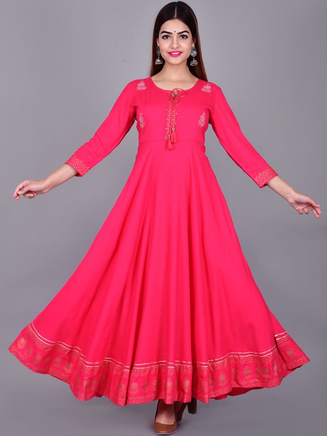 

KALINI Women Peach-Coloured Yoke Design Cold-Shoulder Sleeves Anarkali Kurta