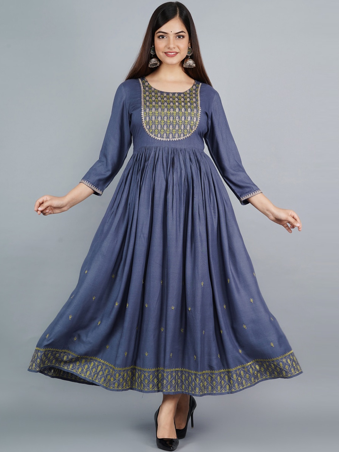 

KALINI Women Grey Embroidered Anarkali Kurta