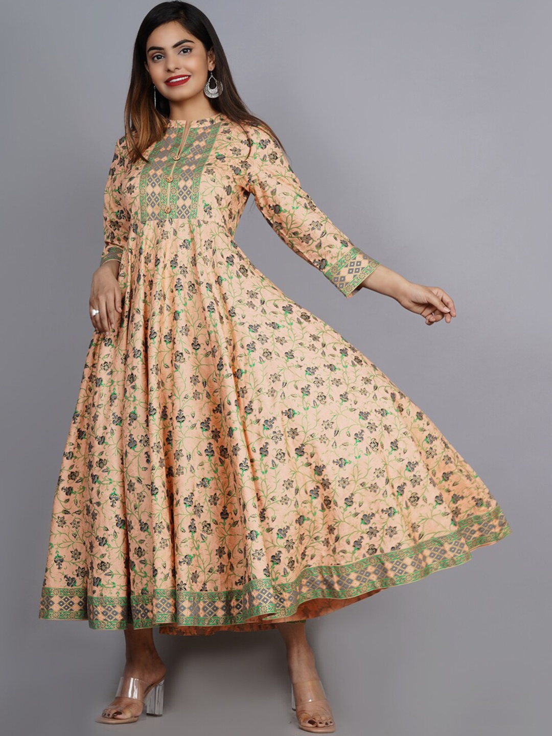 

KALINI Women Coral Pink Floral Print Anarkali Kurta