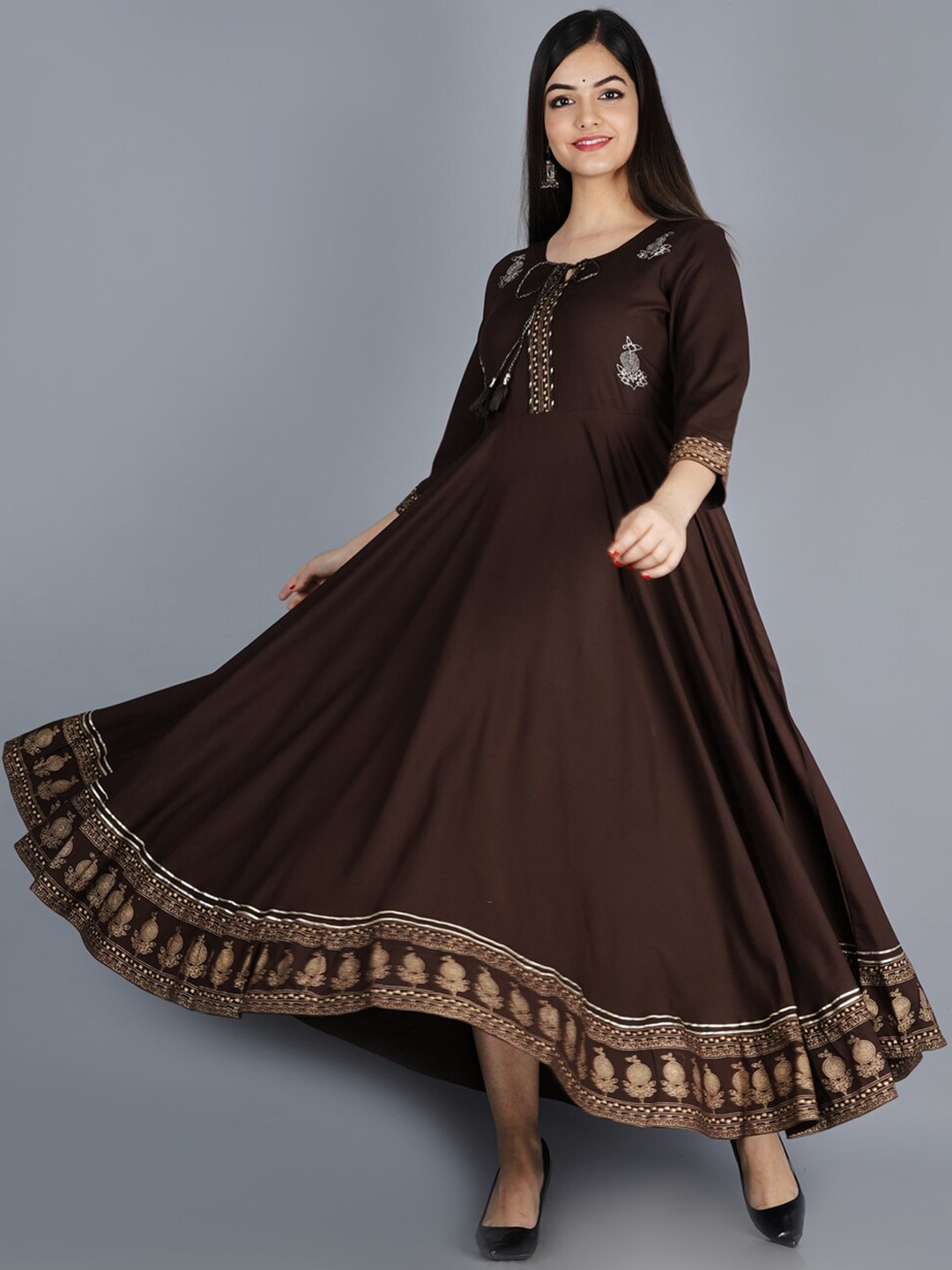 

KALINI Women Brown Printed Anarkali Kurta