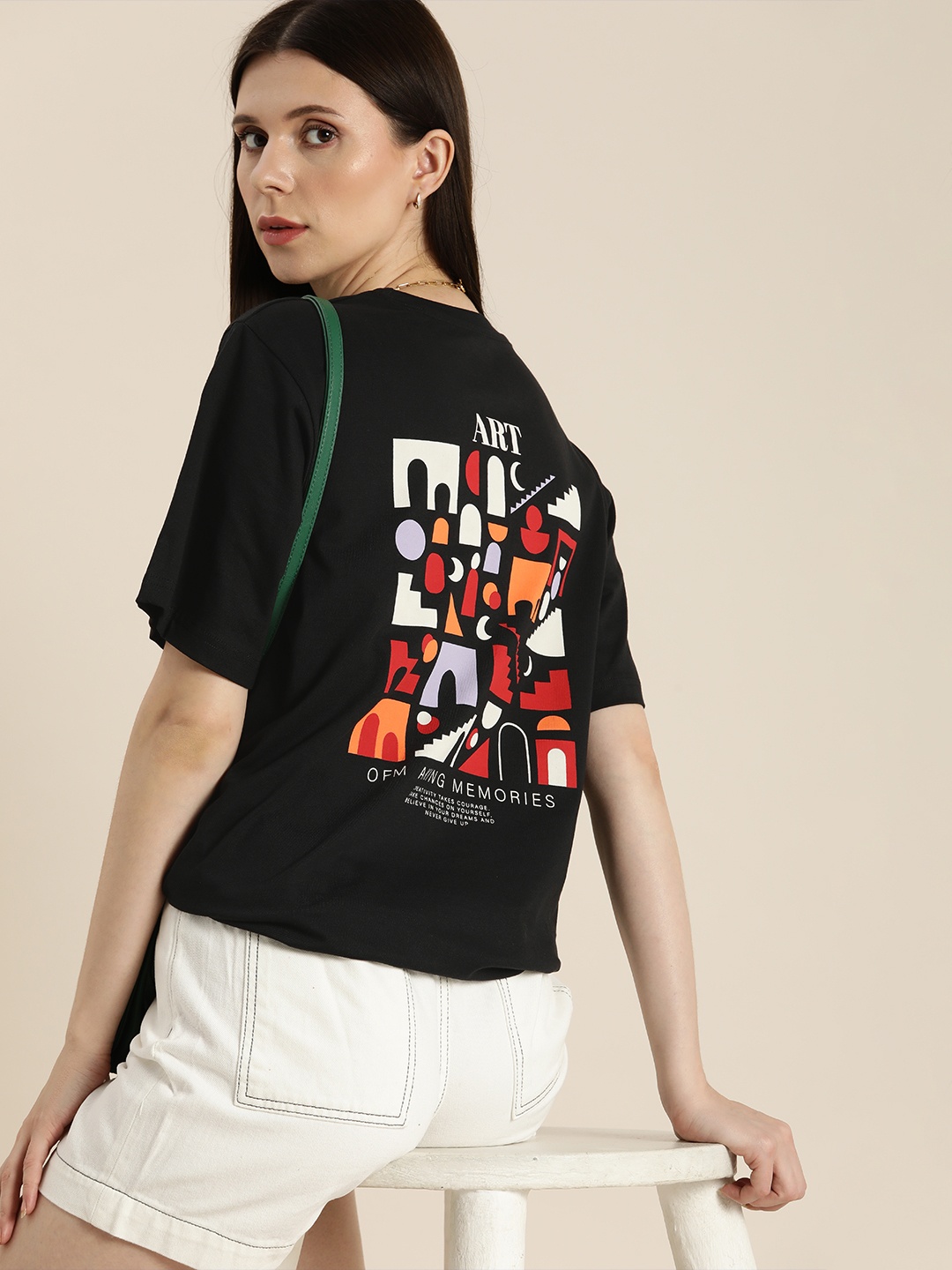 

DILLINGER Women Black & Red Printed Loose Cotton T-shirt