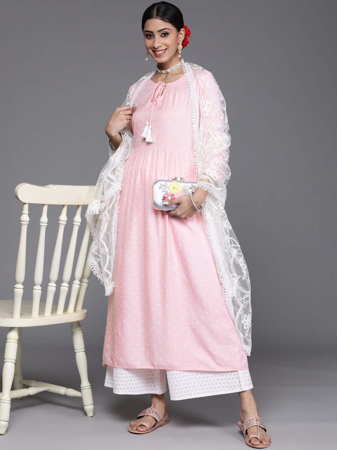 

Varanga Women Pink Kurta with Palazzos & Dupatta