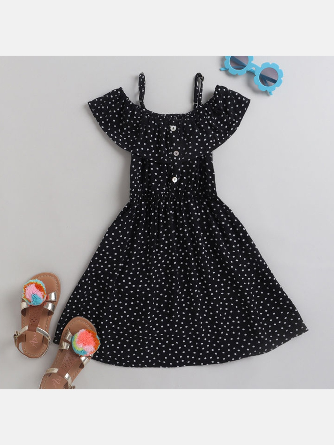

taffykids Girls Black Polka Dot Printed Dress