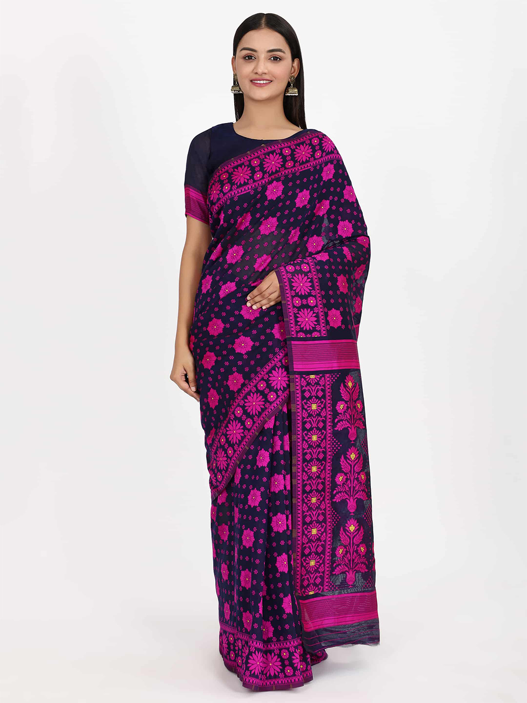 

Silk Land Purple & Black Woven Design Jamdani Saree