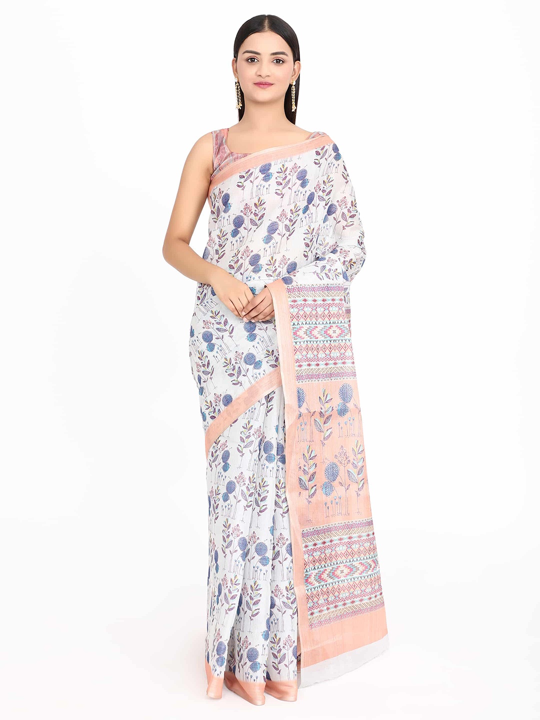 

Silk Land Blue & White Floral Saree