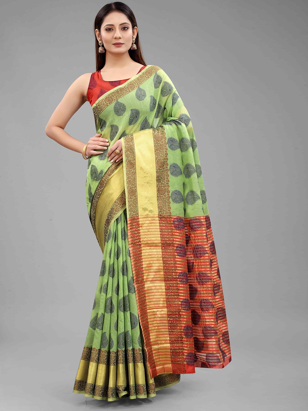 

Silk Land Green & Blue Ethnic Motifs Saree