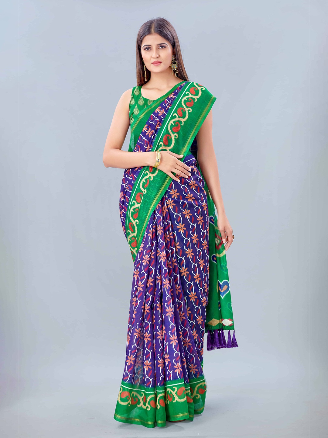 

Silk Land Purple & Red Floral Saree