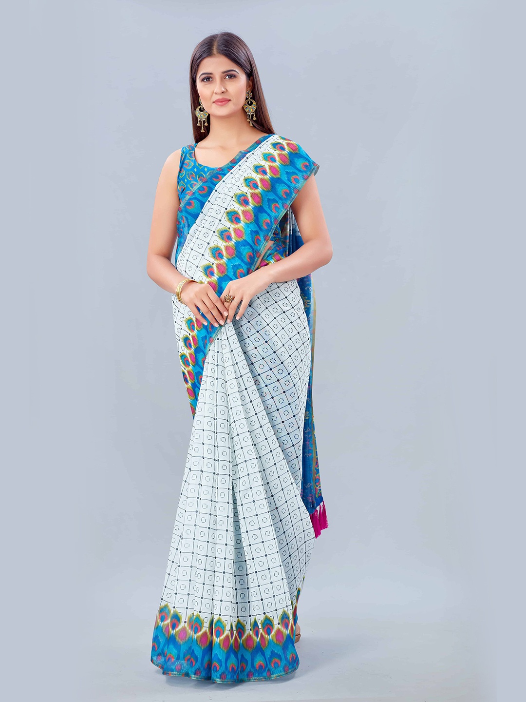 

Silk Land Blue & Pink Ikat Saree