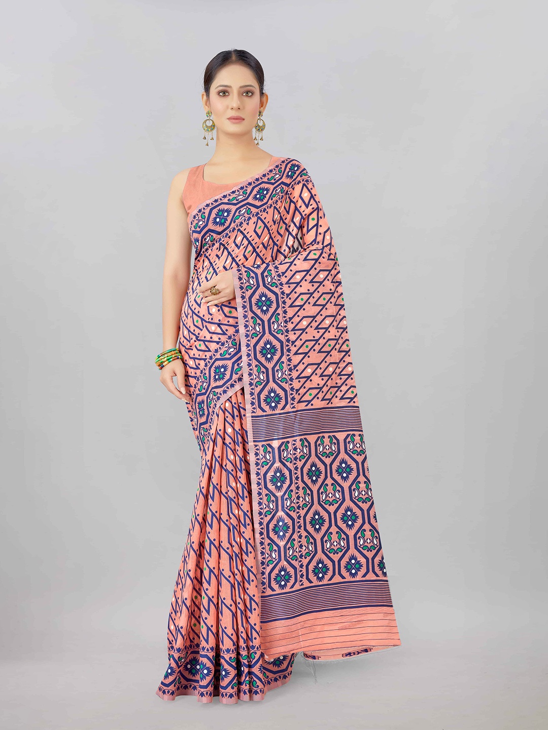 

Silk Land Orange & Blue Woven Design Jamdani Saree