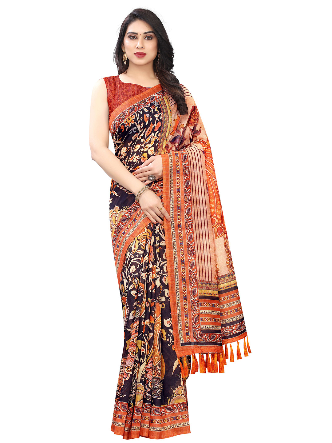 

Silk Land Muticoloured Ethnic Motifs Saree With Tassels, Multi