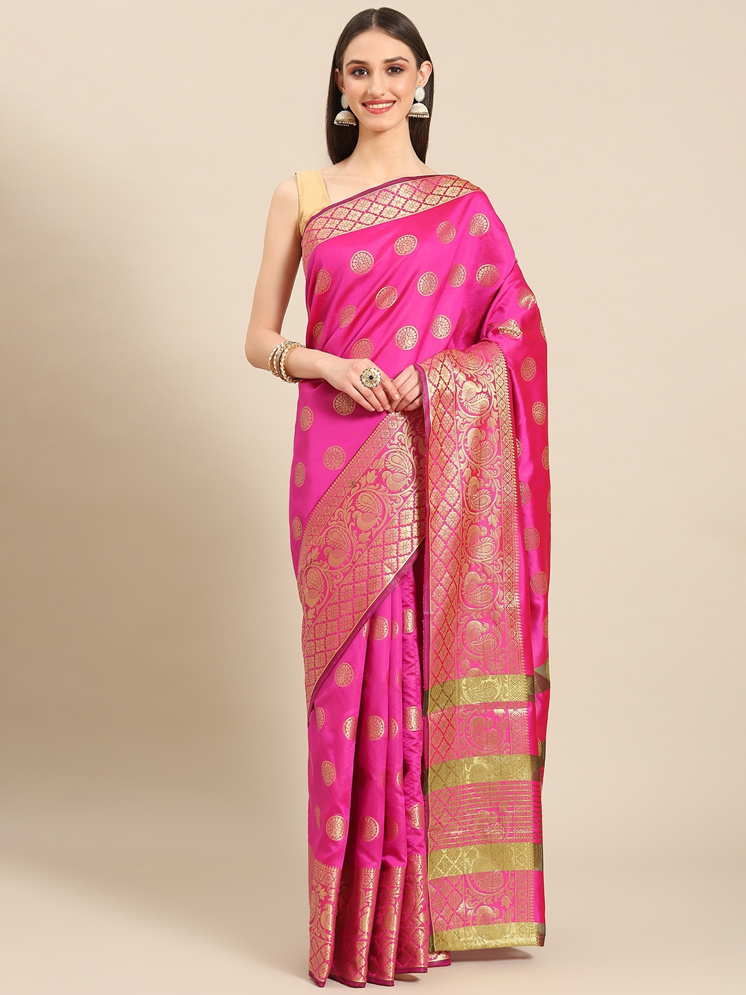 

Silk Land Ethnic Motifs Zari Banarasi Saree, Fuchsia