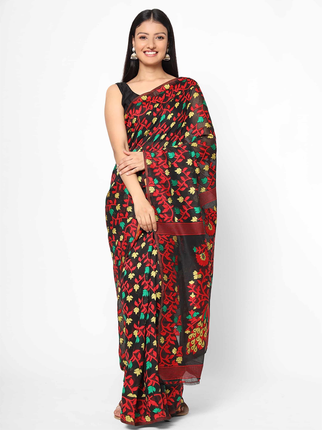 

Silk Land Black & Red Woven Design Jamdani Saree