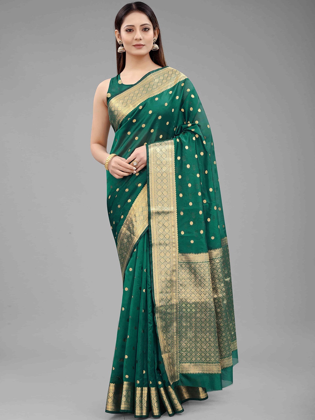 

Silk Land Women Green Woven Design Banarasi Silk Sarees