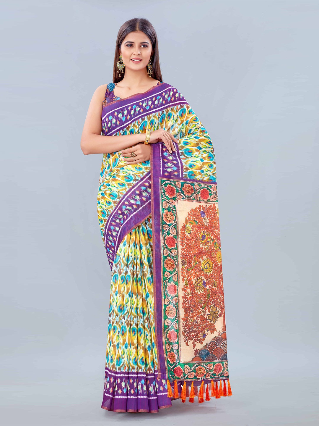 

Silk Land Red & Green Ikat Saree