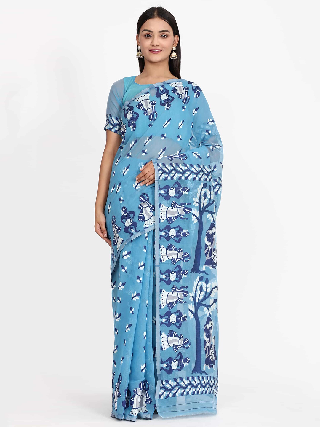 

Silk Land Blue & White Woven Design Jamdani Saree
