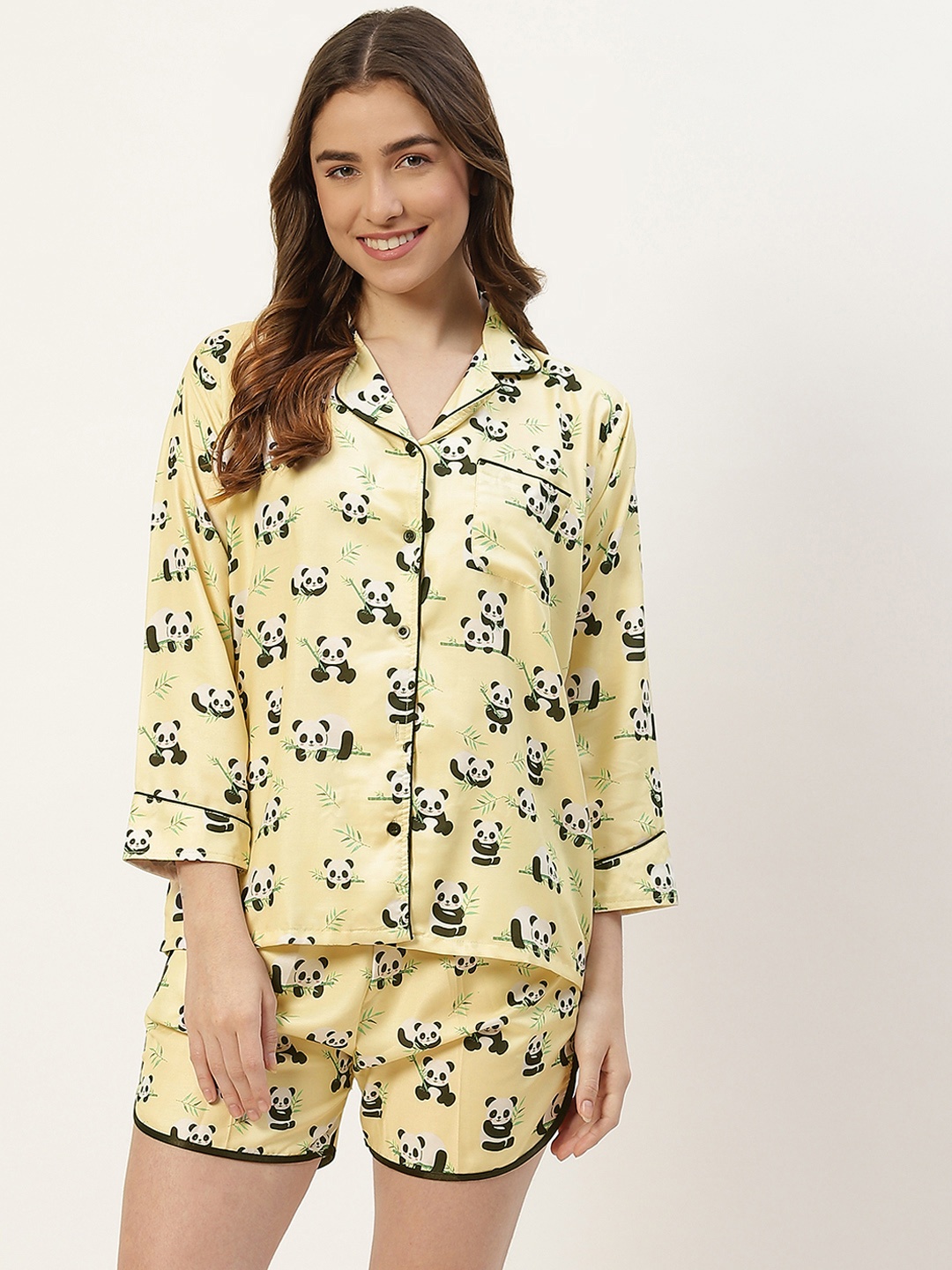 

Fasense Women Yellow & Black Printed Night suit