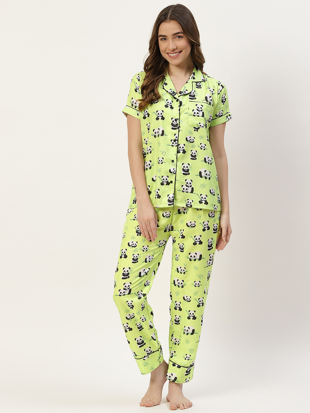 

Fasense Women Green & Black Printed Night suit