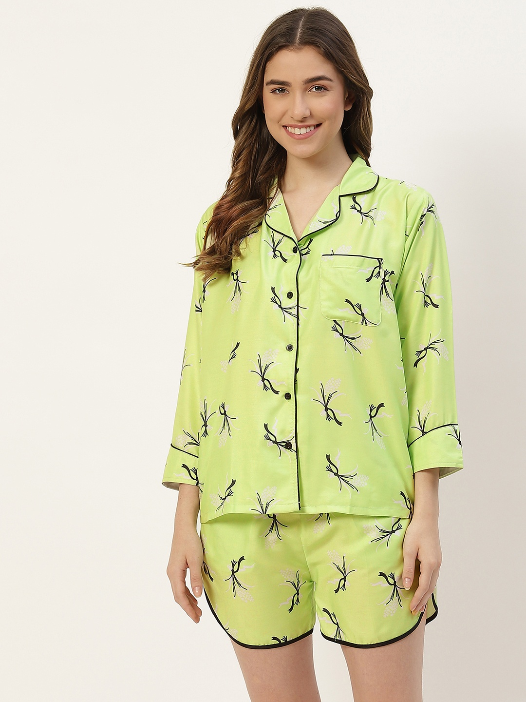

Fasense Women Green & Black Printed Night suit