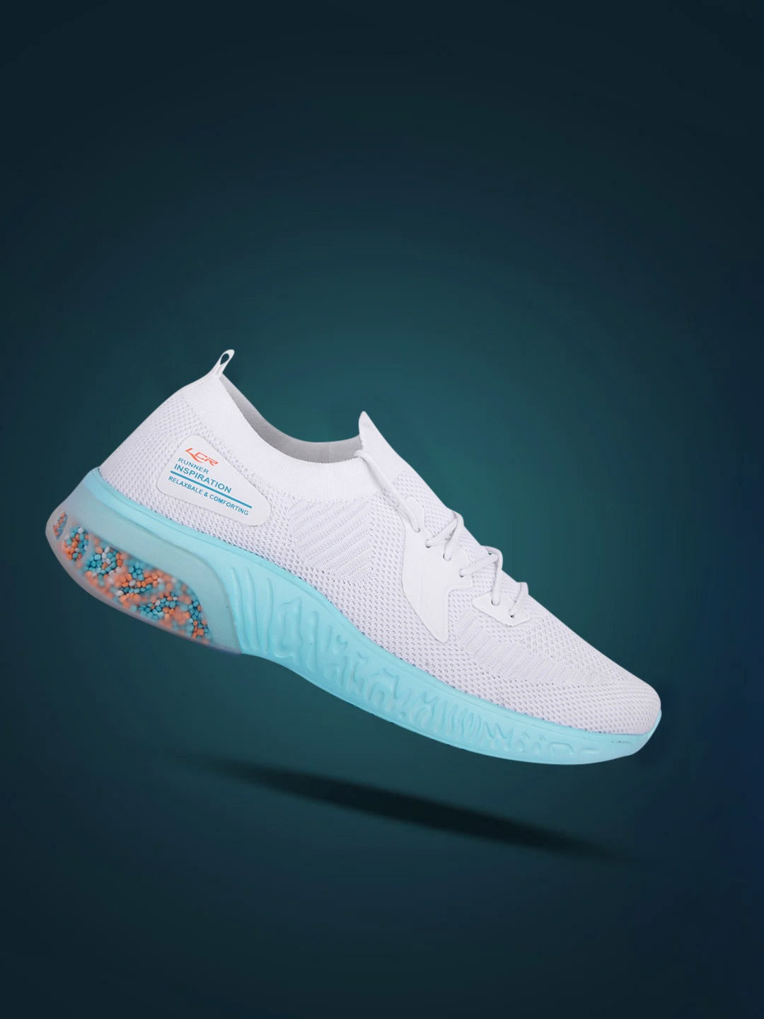 

Lancer Men White & Turquoise Blue Textile Running Non-Marking Shoes
