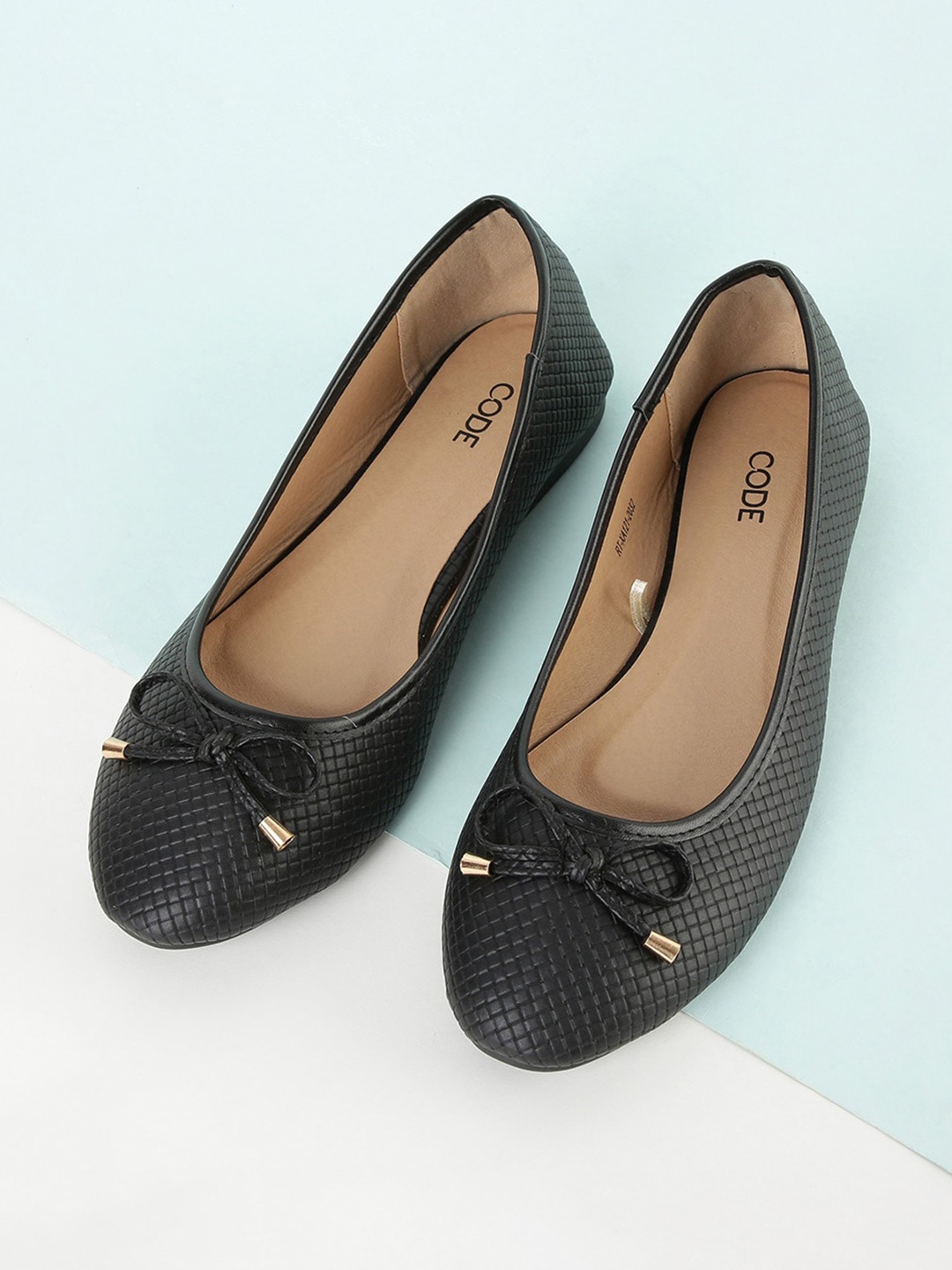 

CODE by Lifestyle Women Black Textured Ballerinas with Bows Flats
