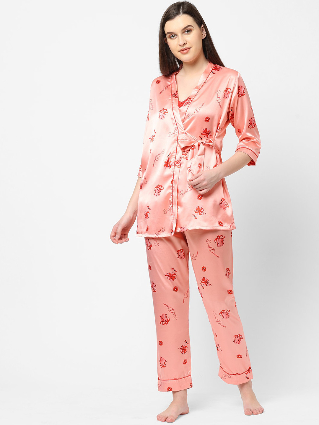 

Sweet Dreams Women Peach-Coloured Printed Night suit
