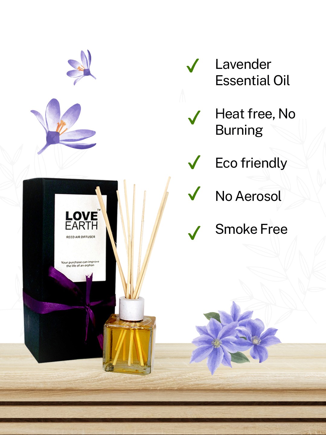 

LOVE EARTH Lavender Essential Oil Reed Aroma Oil Diffuser, Yellow