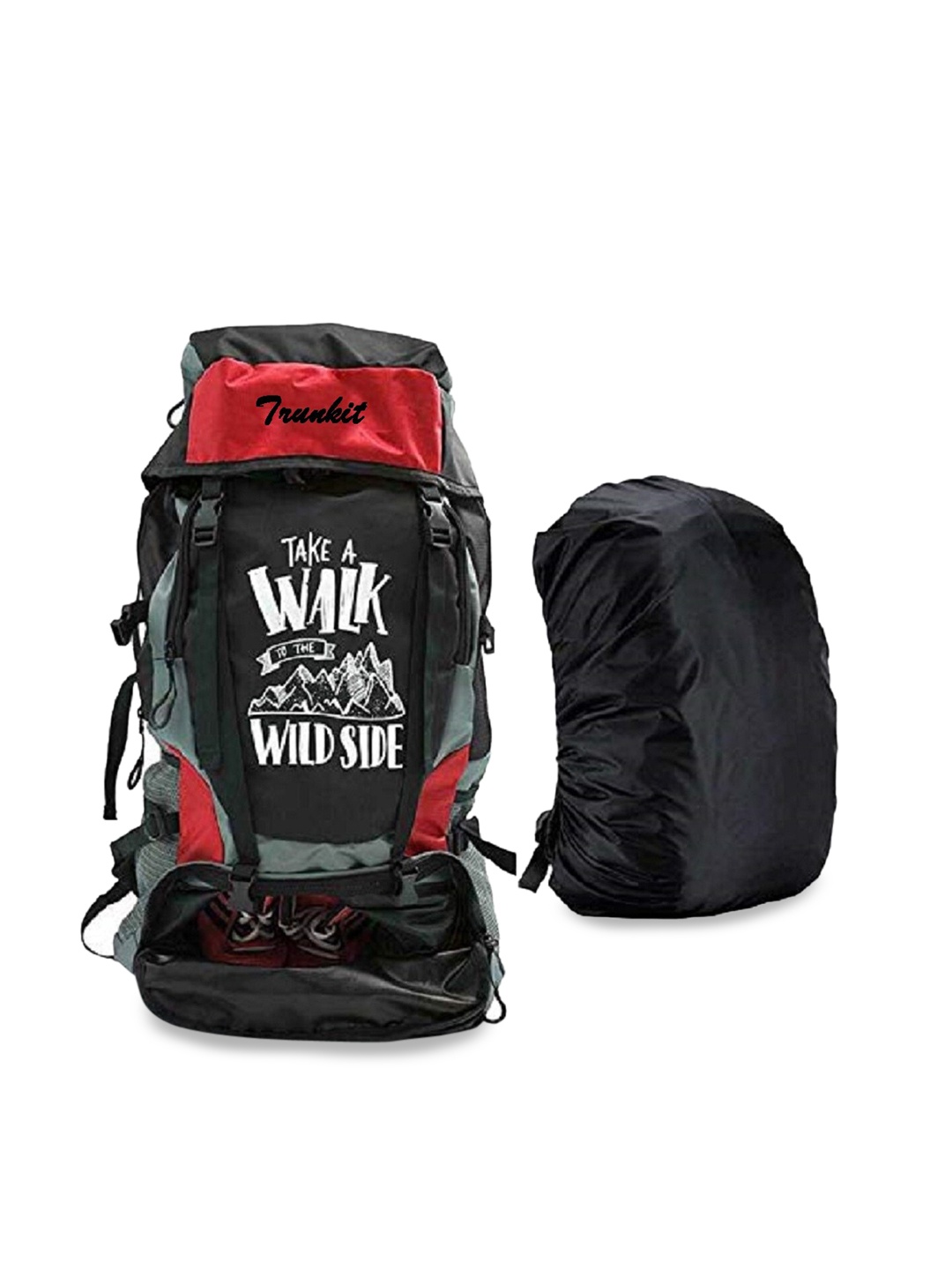 

TRUNKIT Black & Red Printed 55 L Trekking Rucksack With Shoe Compartment