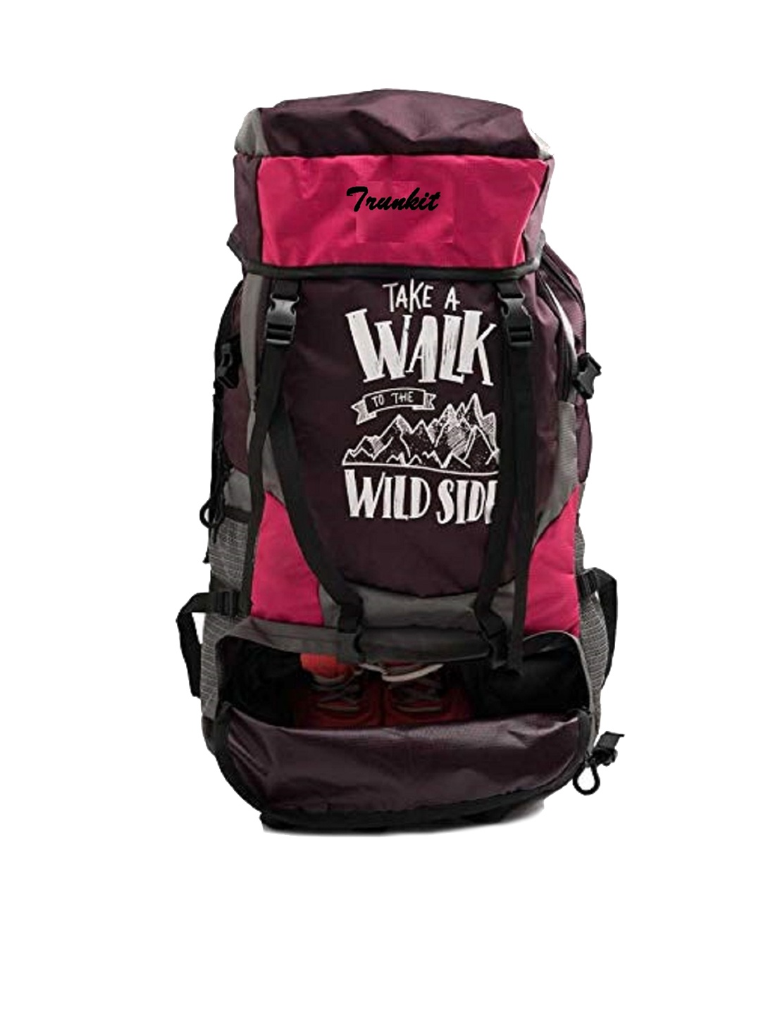 

TRUNKIT Pink & Black Printed Travel Bag With Shoe Compartment Rucksack