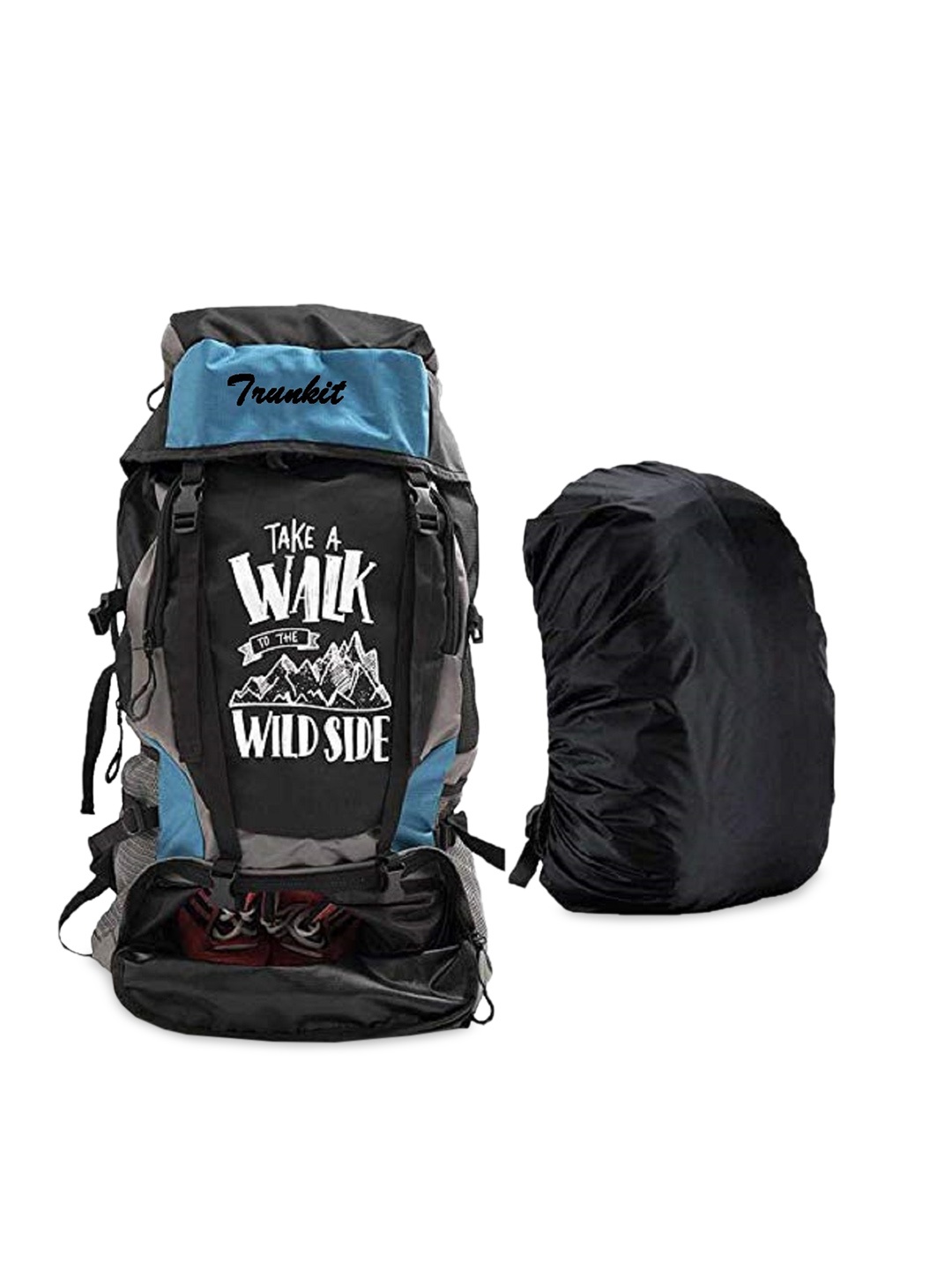 

TRUNKIT Blue And Black Printed Trekking Hiking Travel Bag Rucksacks