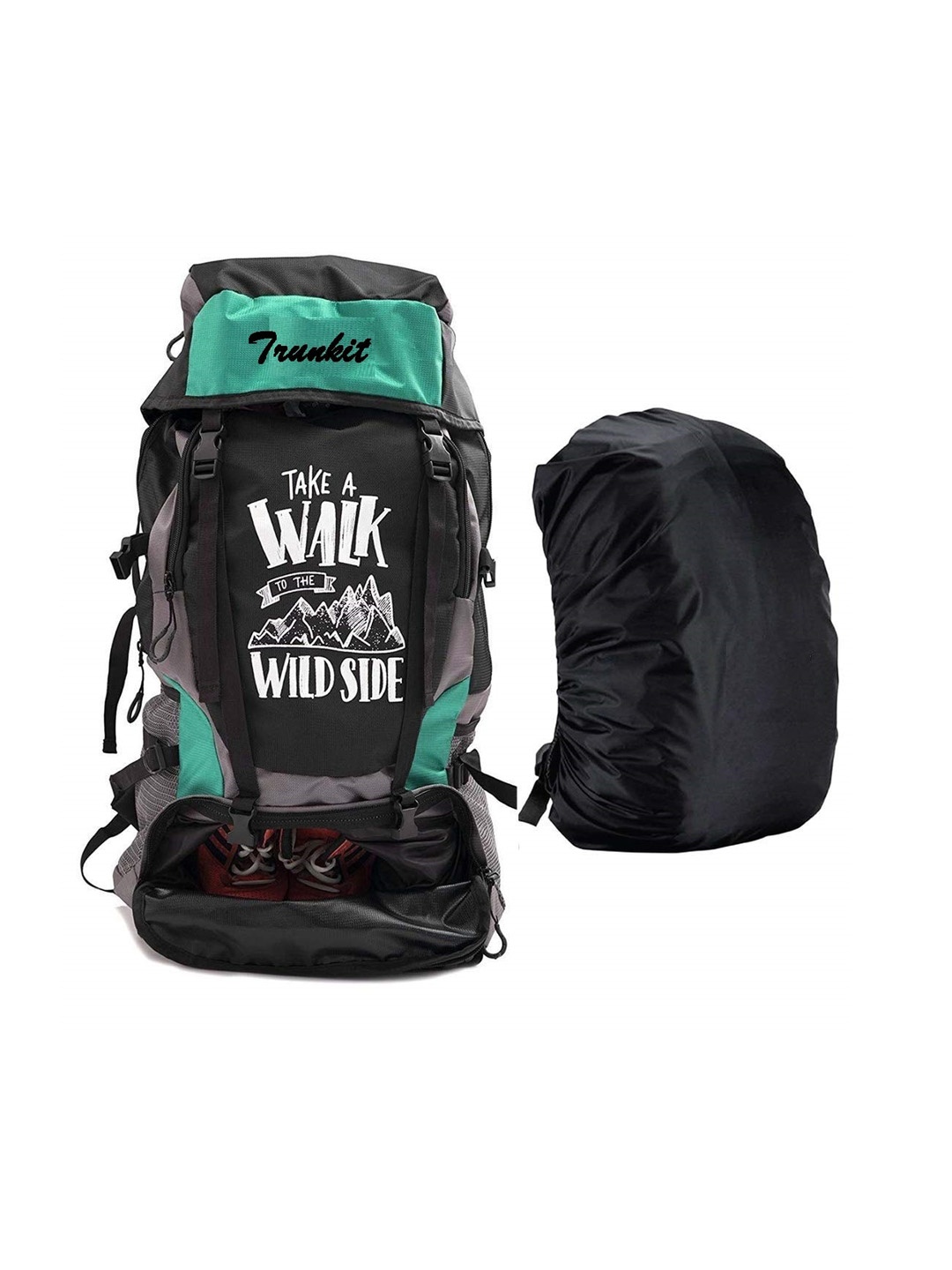 

TRUNKIT Black & Sea Green Waterproof 55 Litres Trekking Rucksack With Shoe Compartment